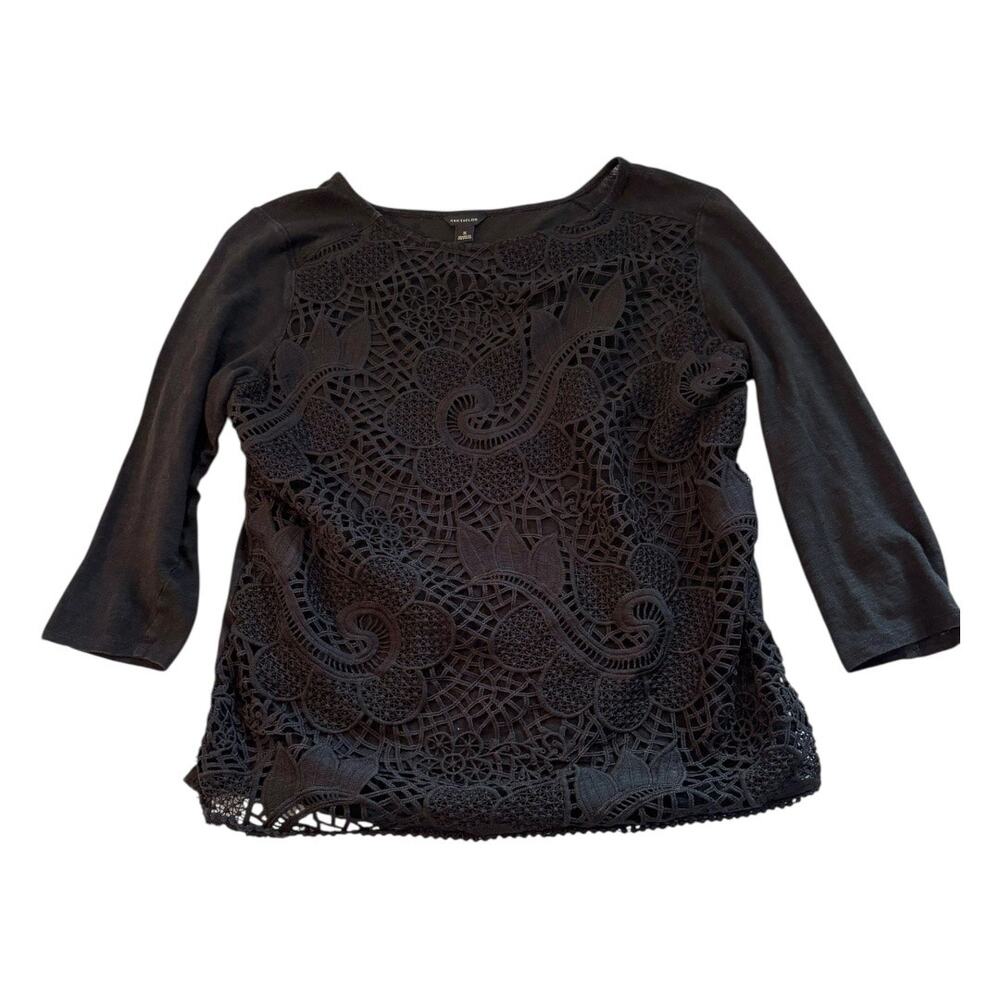 Ann Taylor Dressy 3/4 Sleeve Top - Black Lace - Sz Small Fits S/M - EUC - Casual